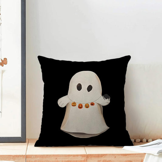 Halloween Pillow Covers 18x18 Set of 2 Cute Ghost Pumpkin Black Throw Pillow Covers Outdoor Decoration Autumn Decor Ghost Pillowcase Farmhouse Decorative Linen Cushion Case for Home Sofa Couch