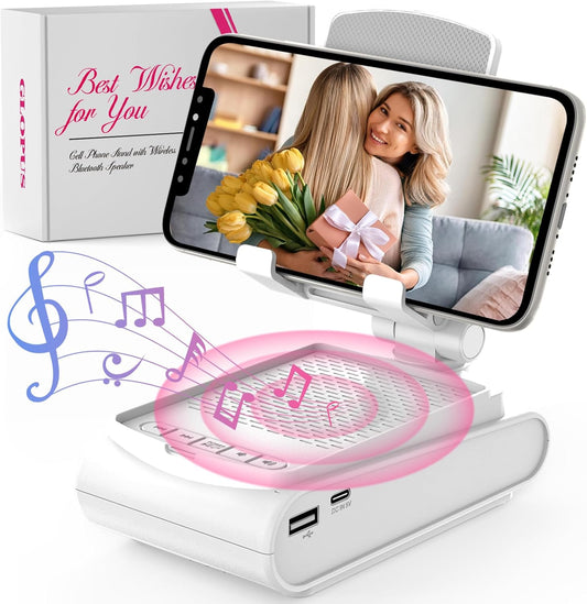 Gifts for Women, Cell Phone Stand with Wireless Bluetooth Speaker, Unique Gifts for Mom Wife Birthday Gifts Ideas, Compatible with iPhone, iPad, Samsung Galaxy