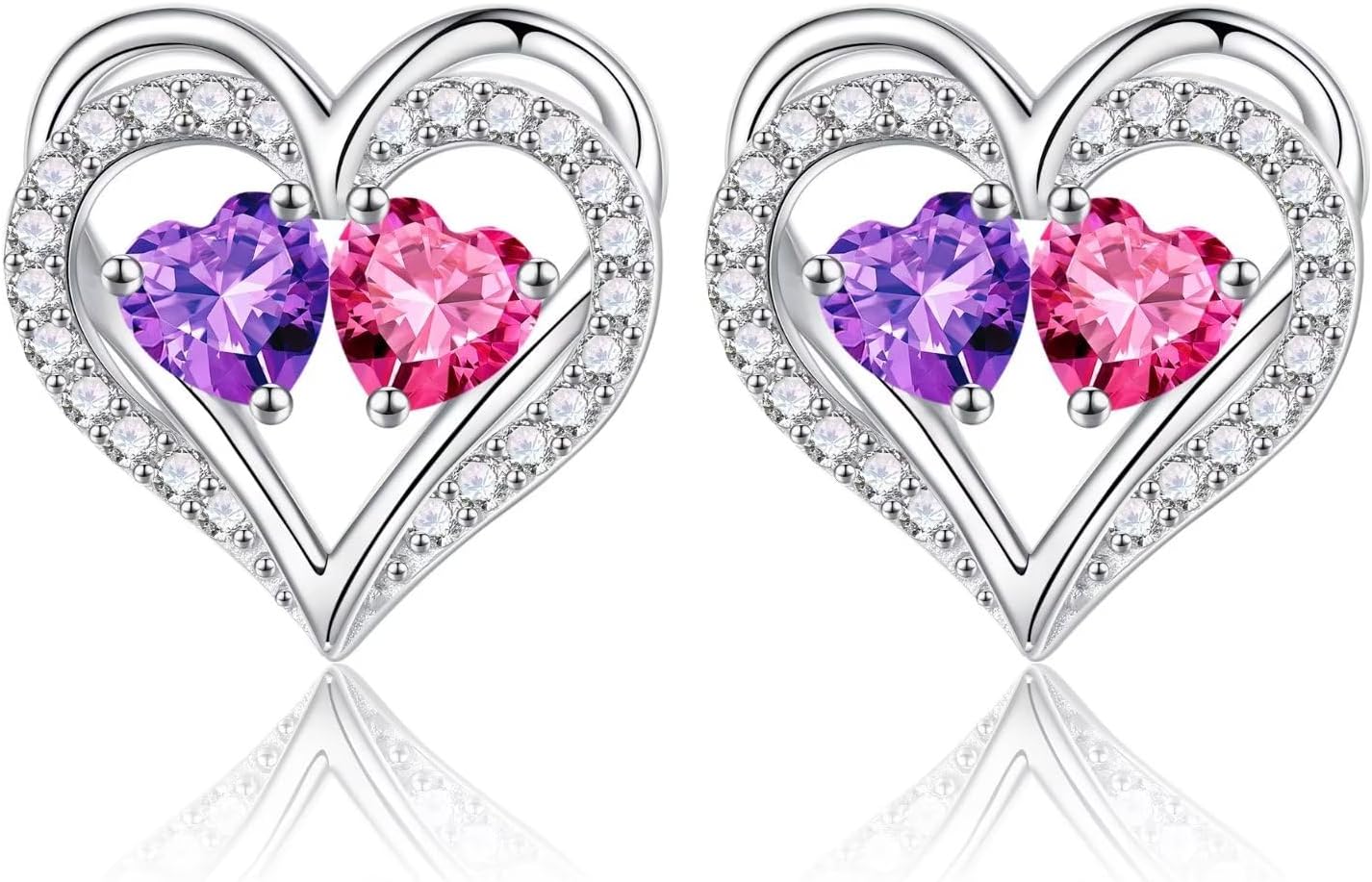 Iefil Birthstone Earrings for Women - 925 Sterling Silver Heart Earrings Anniversary Birthday Gifts for Women Wife Girlfriend Mom