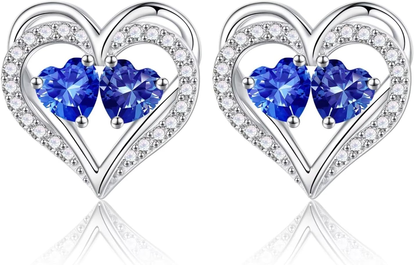 Iefil Birthstone Earrings for Women - 925 Sterling Silver Heart Earrings Anniversary Birthday Gifts for Women Wife Girlfriend Mom