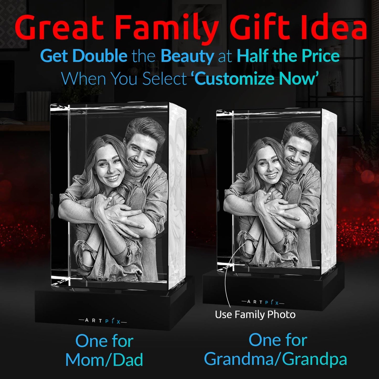 ArtPix 3D Premium Crystal Photo, Personalized Gifts for Women, Wife, Her, Him, Men, Husband, Grandma, Great Customized Gift With Your Own Photo, Custom Glass 3D Laser Etched Picture Wedding