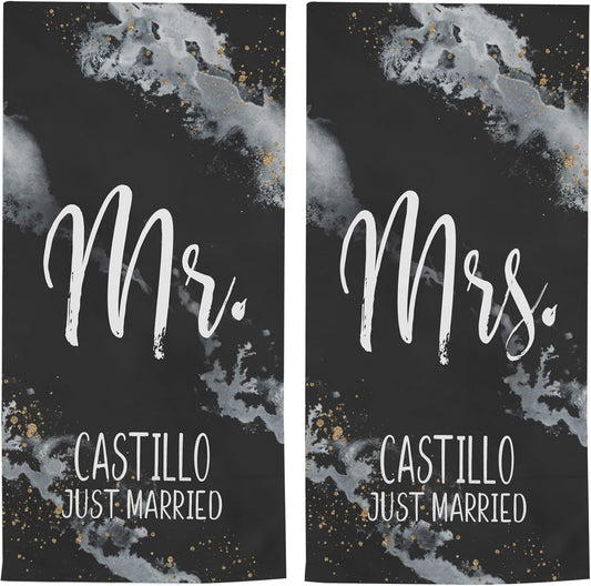 Let's Make Memories Personalized Beach Towel Set of 2 - Just Married - for Couples - Newlyweds - Honeymoon - Destination Wedding - Custom Message - Mr. - Mrs. - Oversized - Black