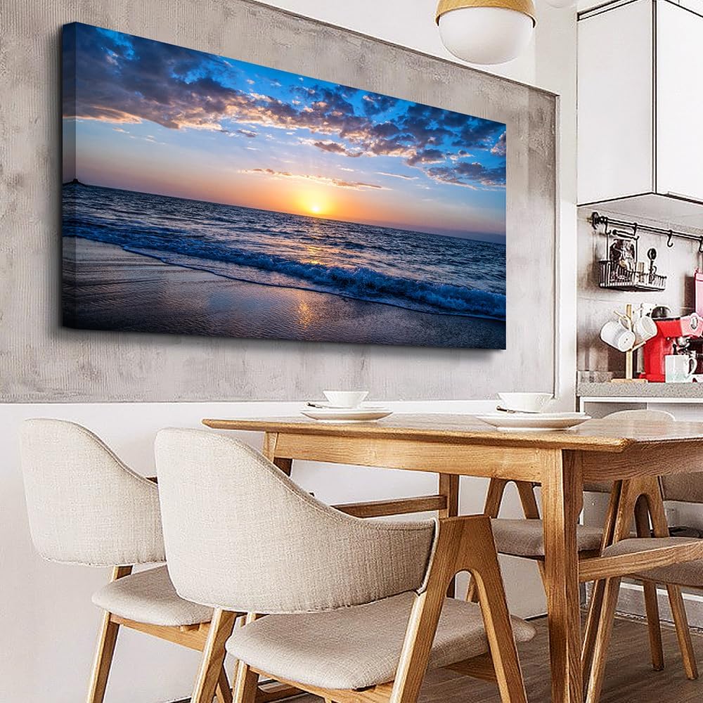 Wapluam Canvas Wall Art For Office Large Wall Decor For Living Room Bedroom Wall Decorations Blue Ocean Wall Painting Sea Beach Seascape Wall Pictures Artwork Farmhouse Mural Home Decor 30X60 in