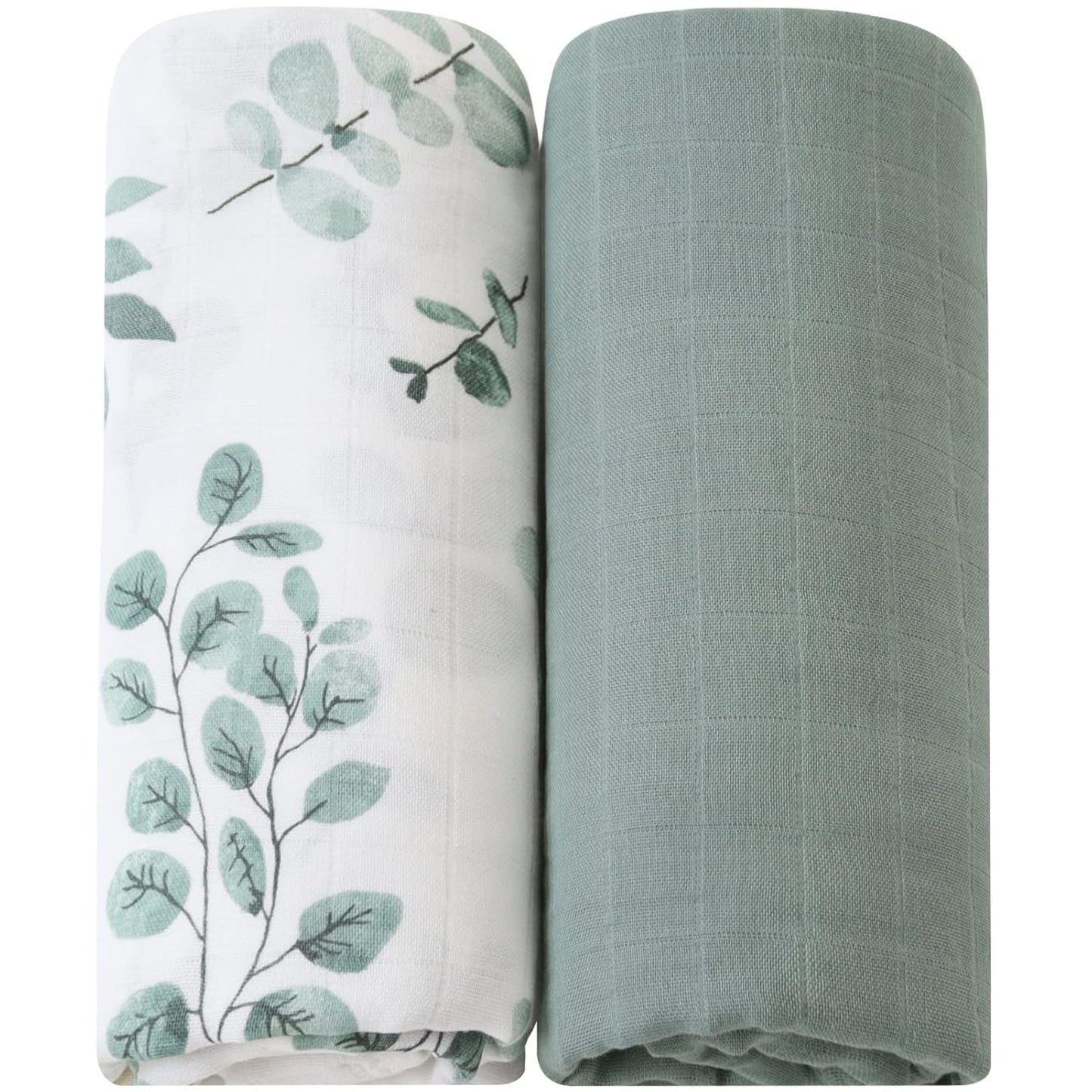 LifeTree Muslin Swaddle Blankets, 2 Pack Baby Swaddling Receiving Blanket for Boys & Girls, 70% Viscose from Bamboo & 30% Cotton, Large 47" X 47" Eucalyptus Leaves/Sage