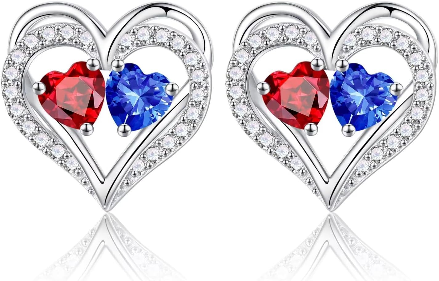 Iefil Birthstone Earrings for Women - 925 Sterling Silver Heart Earrings Anniversary Birthday Gifts for Women Wife Girlfriend Mom