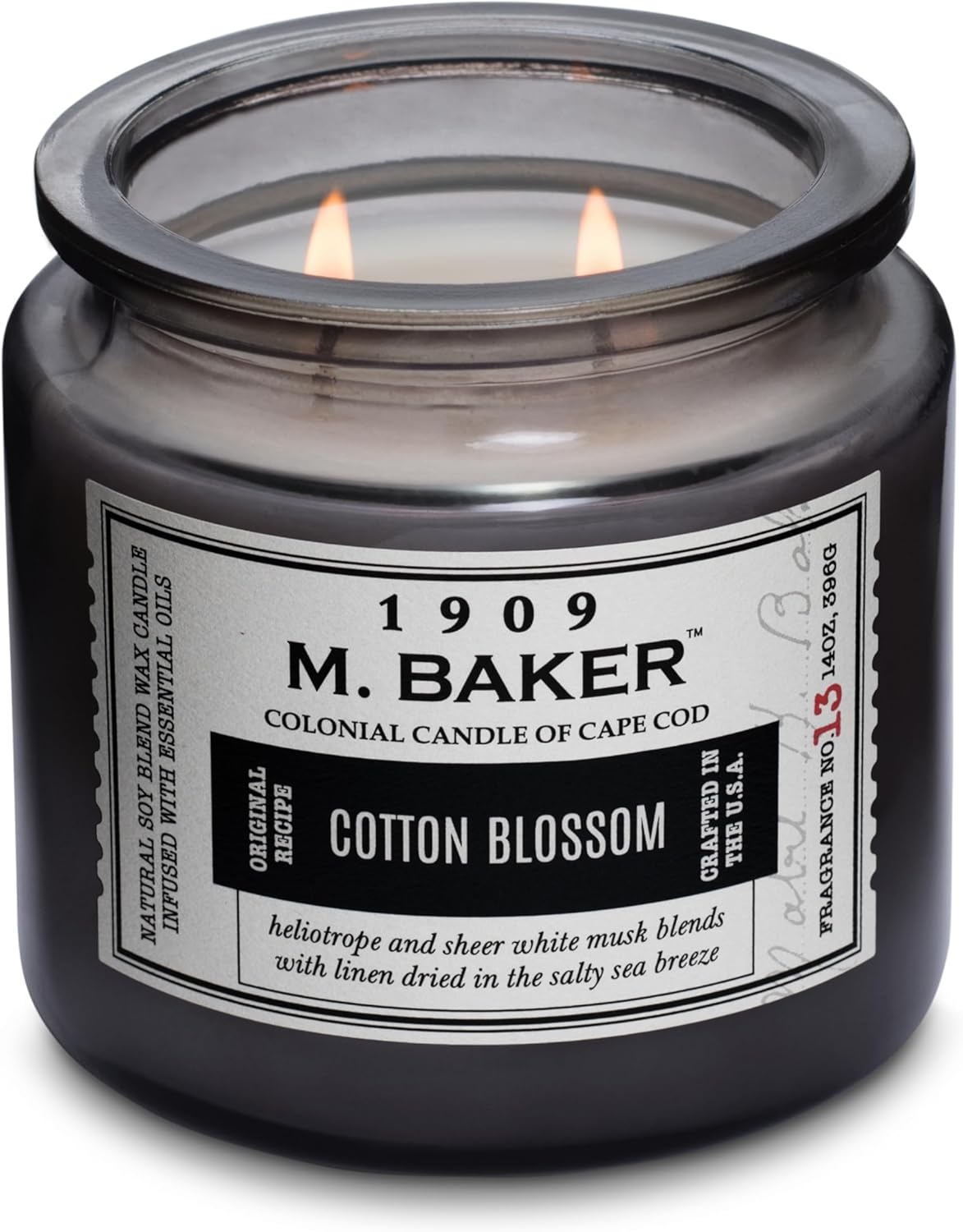 Colonial Candle Cotton Blossom Scented Jar Candle | 2-Wick Natural Soy Blend Wax Candle for Home | Relaxing Aromatherapy Candle Infused with Essential Oils | M. Baker Apothecary Glass Jar Candle