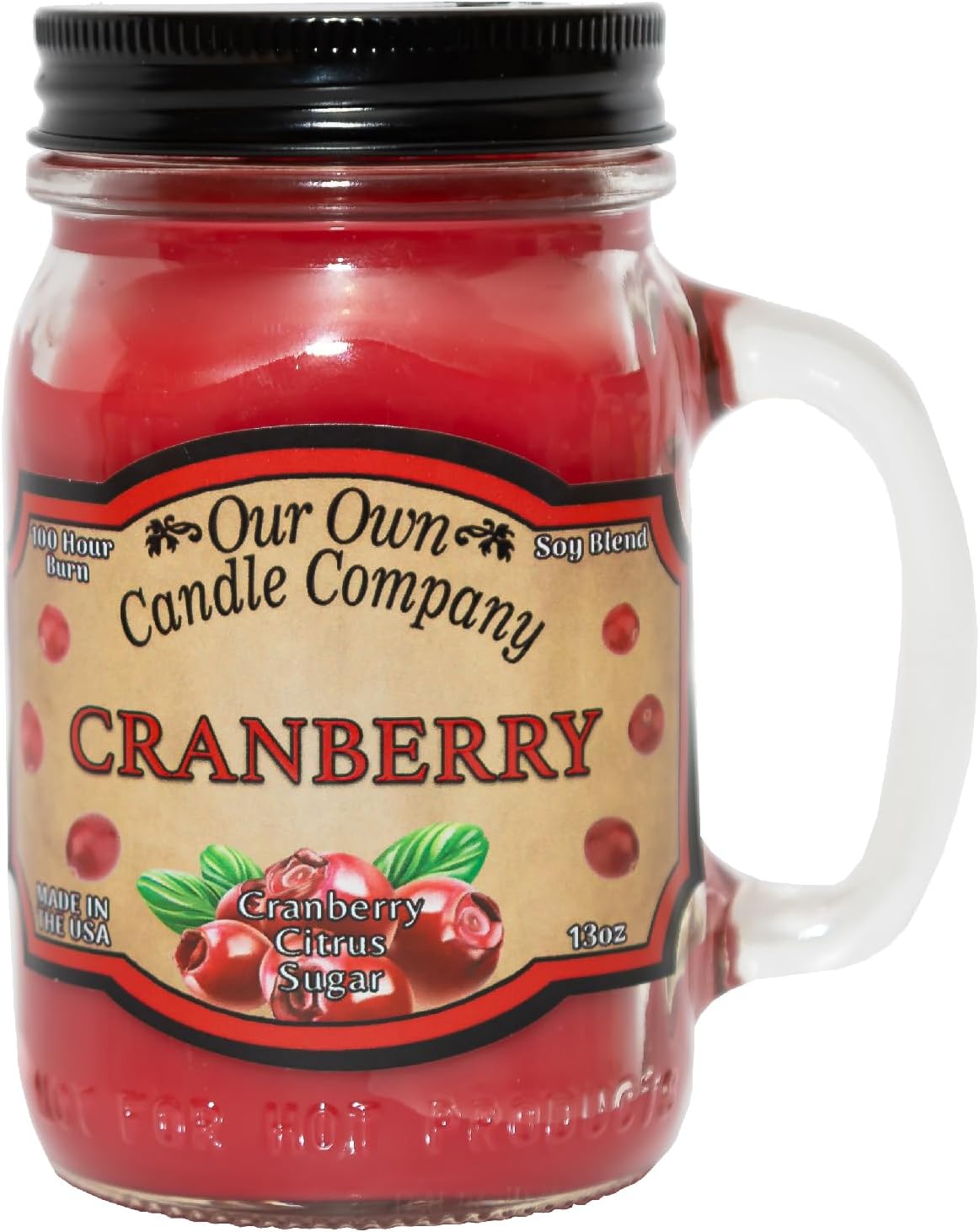 Our Own Candle Company, Cranberry Scented Mason Jar Candle, 100 Hour Burn Time, 13 Ounces