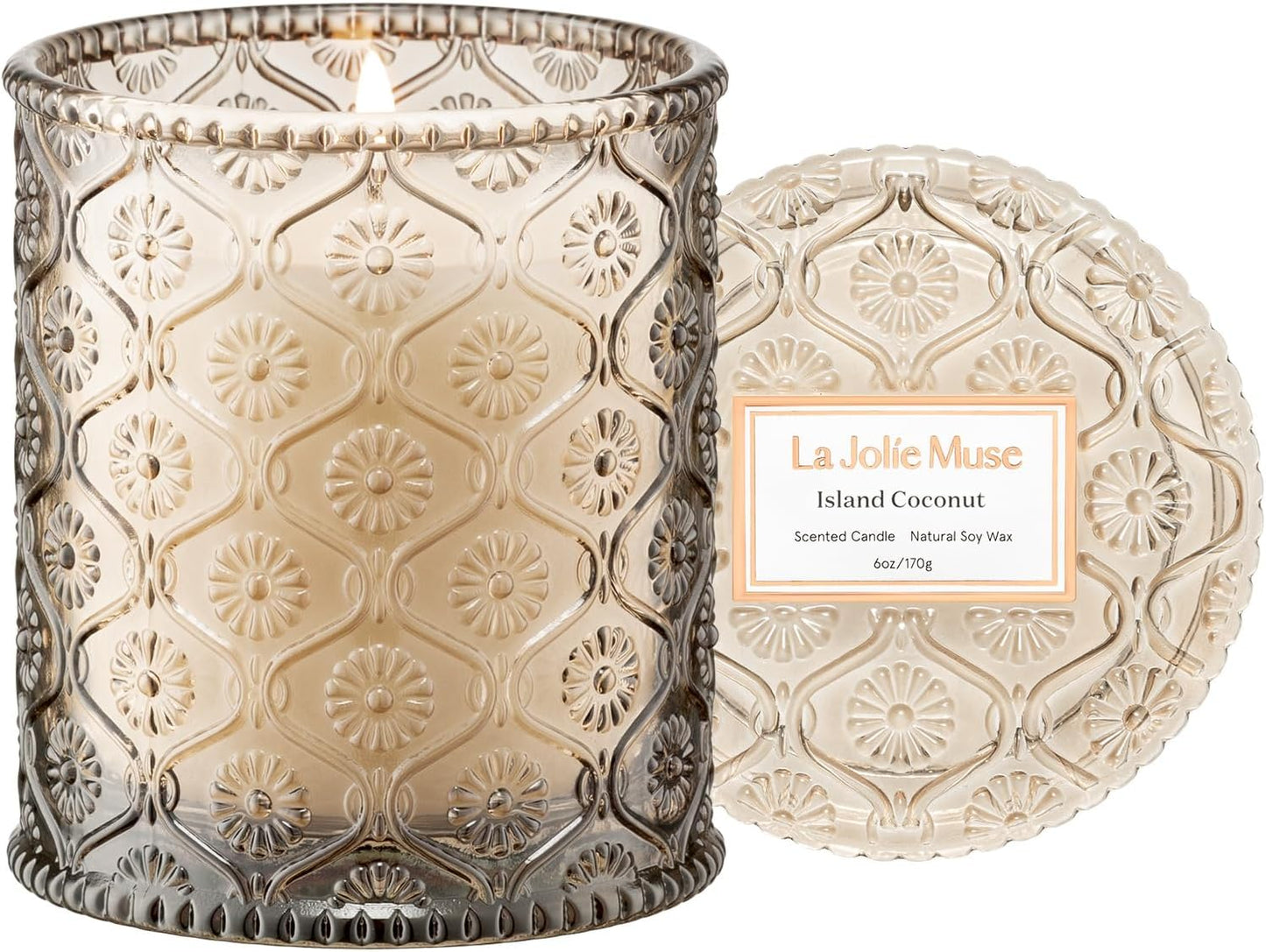 LA JOLIE MUSE Vanilla Coconut Scented Candles, Island Coconut Candles for Home Scented, Luxury Candles Gifts for Women, Natural Soy Wax Candle, 6 oz 40 Hours Burn