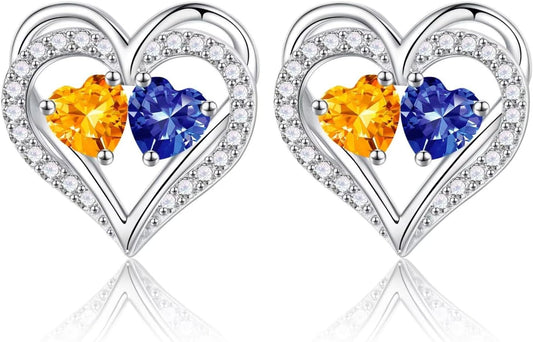 Iefil Birthstone Earrings for Women - 925 Sterling Silver Heart Earrings Anniversary Birthday Gifts for Women Wife Girlfriend Mom