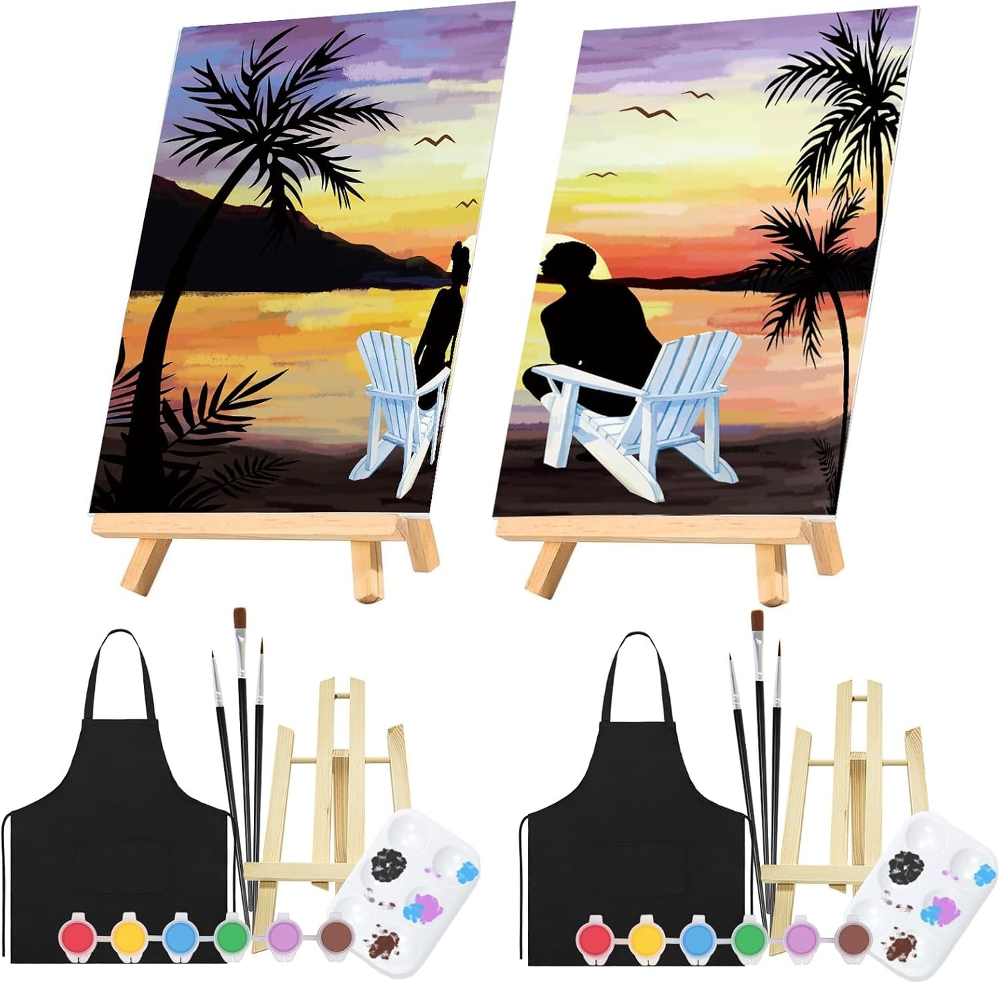 Nuberlic 14 Pcs Sip and Paint Kit for Adult Pre Drawn Canvas Boards Date Night Idea DIY Stretched Canvas for Couples Games Supplies Romantic Beach