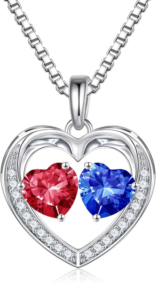 Iefil Birthstone Jewelry for Women - 925 Sterling Silver Birthstone Necklace, Anniversary Birthday Gifts for Women, Jewelry Gifts for Her Wife Mom Daughter