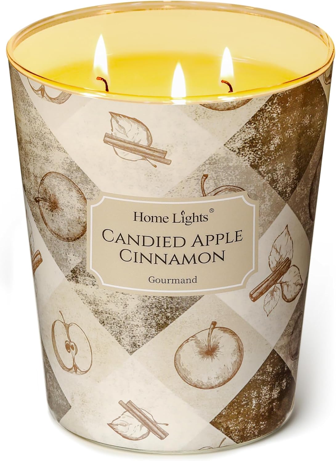 HomeLights 3-Wick Candles for Home Scented - 34oz Soy Wax Blend Candle Long-Lasting Fragrance, Rustic Modern Home Decor and Housewarming Gifts, Candied Apple Cinnamon