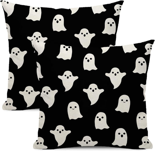 Halloween Decor Pillow Covers 20 x 20 Set of 2 Cute Black Ghost Throw Pillow Covers Halloween Decoration Pillow Covers for Halloween Home Decorative Cushion Case for Couch Sofa