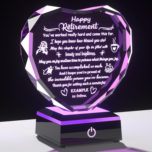 Happy Retirement Gifts for Women Men Crystal Plaque & Keepsake with LED Base Heartfelt Farewell Retired Presents for Boss Colleagues Coworkers Friends