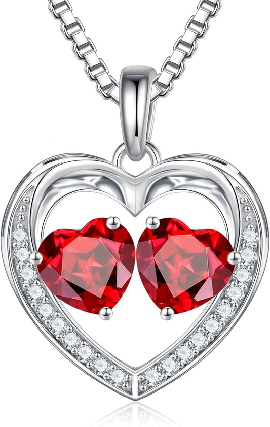 Iefil Birthstone Jewelry for Women - 925 Sterling Silver Birthstone Necklace, Anniversary Birthday Gifts for Women, Jewelry Gifts for Her Wife Mom Daughter