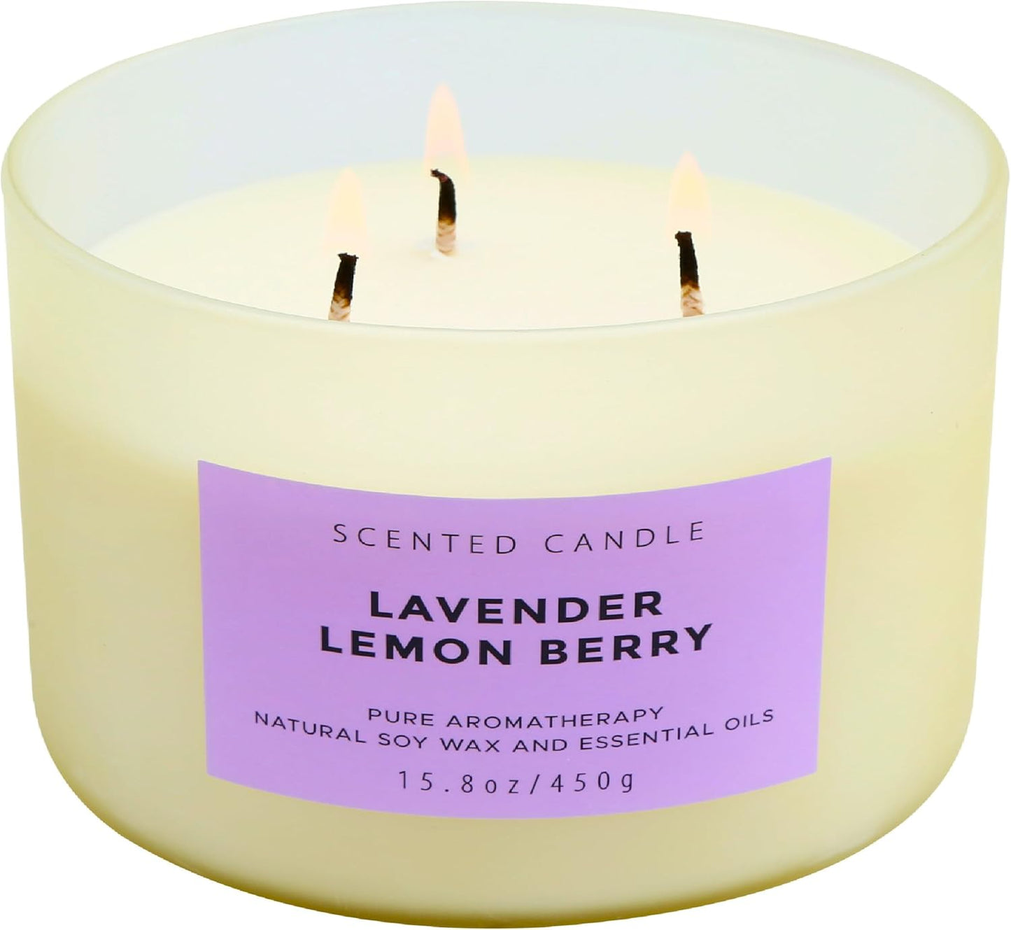 Lavender Lemon Berry Scented Candle | Large Aromatherapy Stress Relief 3 Wick Candles | Highly Scented Soy Candle for Home 15.8 oz | Soothing & Long Lasting Calming Lavender Candles for Women & Men