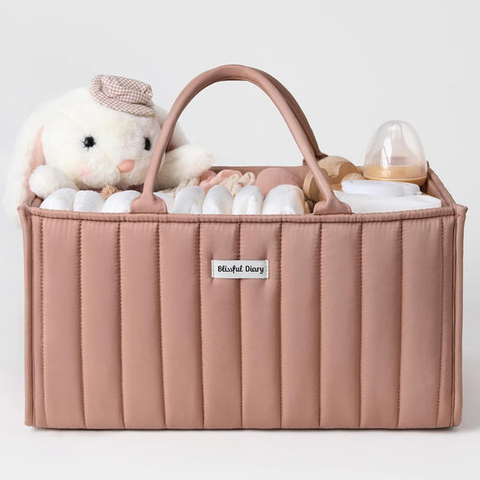 Blissful Diary Baby Diaper Caddy Organizer, Stylish Storage Basket for Newborn Essentials and Diaper Station, Gift for Baby Shower and Registry Must-Have, Blush Pink