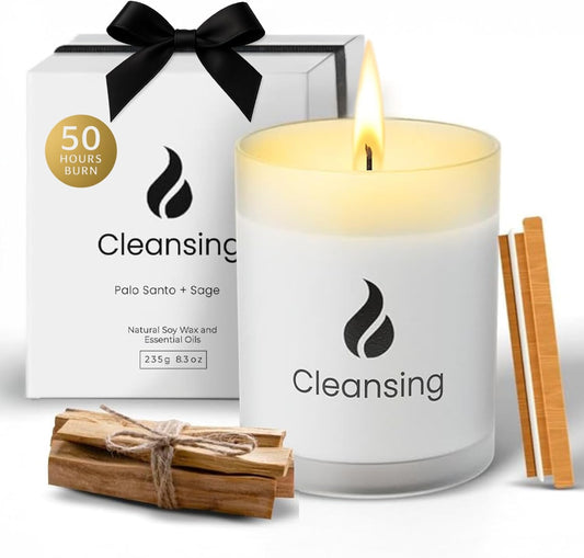 Natur IX Cleansing Scented Candles for Home | Sage & Palo Santo | Natural Non Toxic Soy Candles with Essential Oils | 50 H Long Burning | (Cleansing | Palo Santo & Sage)