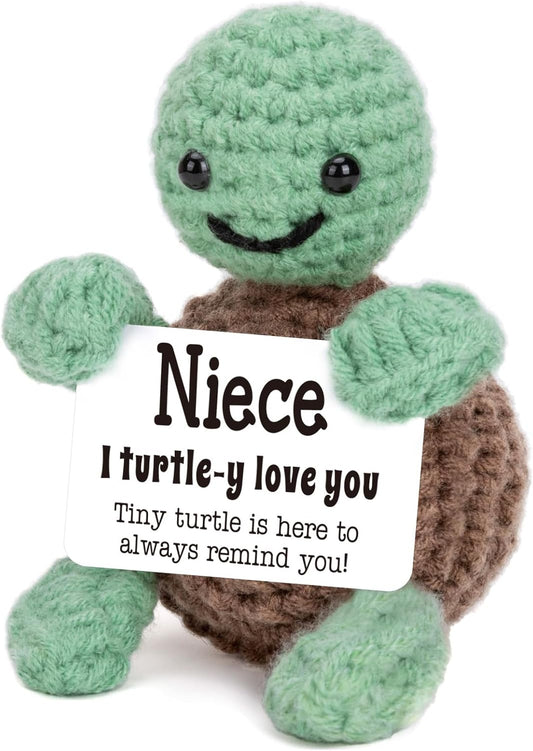 Mini Funny Turtle Niece Gifts from Auntie Aunt Uncle, Birthday Gifts for Niece Kids Adults, I Love You Presents for Girls, Small Cute Stuff Things, Handmade Emotional Positive Crochet Turtle