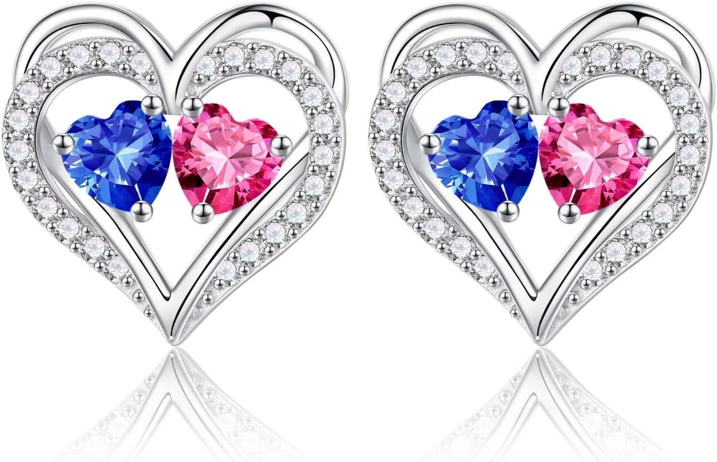 Iefil Birthstone Earrings for Women - 925 Sterling Silver Heart Earrings Anniversary Birthday Gifts for Women Wife Girlfriend Mom