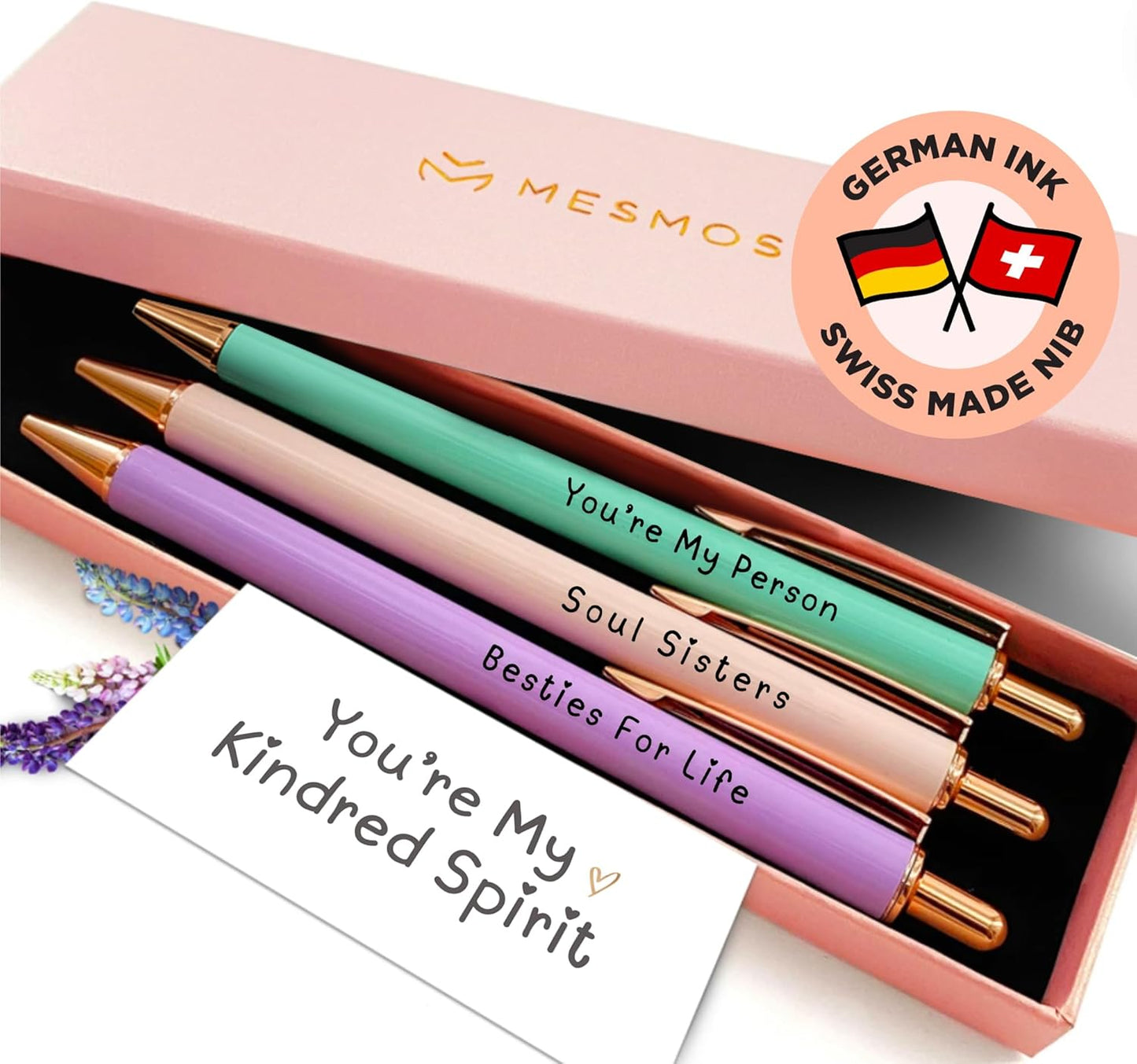 MESMOS 3pc Fancy Pen Set for Women, Gifts for Best Friend Women, Birthday Gifts for Friendship, Long Distance Female Best Friends
