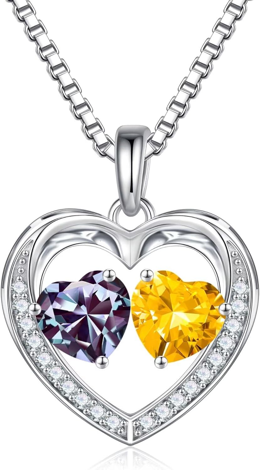 Iefil Birthstone Jewelry for Women - 925 Sterling Silver Birthstone Necklace, Anniversary Birthday Gifts for Women, Jewelry Gifts for Her Wife Mom Daughter