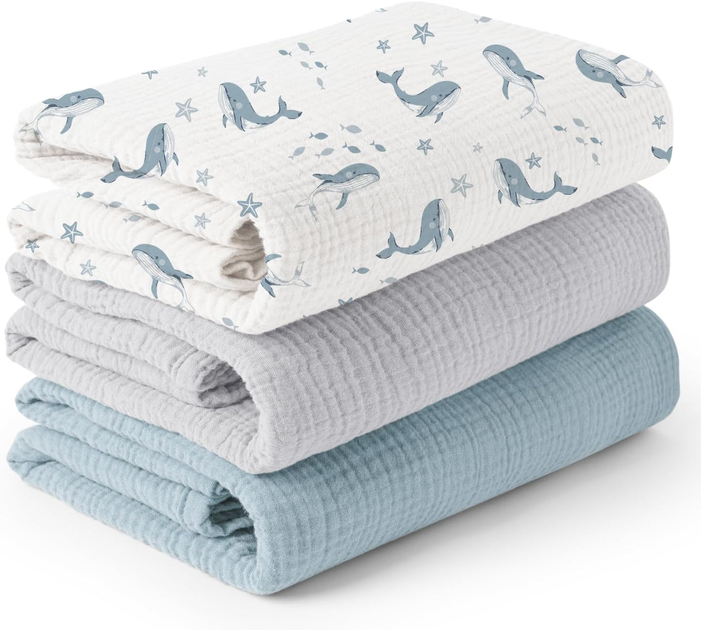 Konssy 3 Pack Muslin Swaddle Blankets for Unisex, Newborn Receiving Blanket, Large 47 x 47 inches, Soft Breathable Muslin Baby Swaddles for Boys & Girls