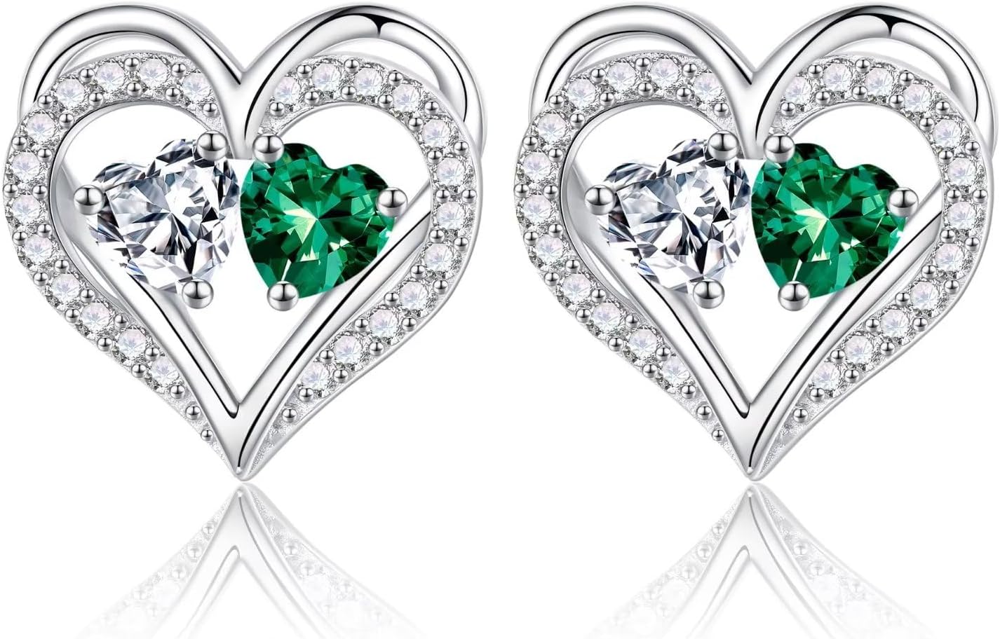 Iefil Birthstone Earrings for Women - 925 Sterling Silver Heart Earrings Anniversary Birthday Gifts for Women Wife Girlfriend Mom