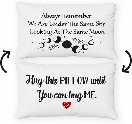 Long Distance Relationship Gifts Always Remember We are Under The Same Sky Reversible Decor Throw Pillow Case Decor for Home Bedroom,12''x20''Pillow case, Great Gift for Boyfriend, Girl (beige)