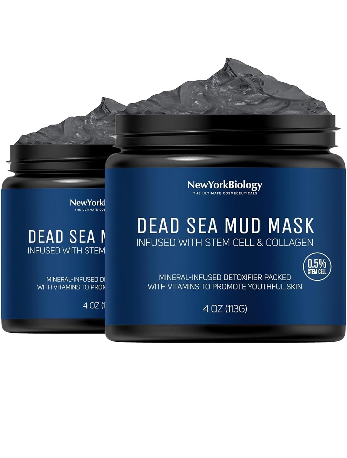 New York Biology Dead Sea Mud Mask for Face and Body with Stem Cell and Collagen - Spa Quality Pore Reducer for Acne, Blackheads and Oily Skin, Natural Skincare - Tightens Skin - 4 oz - Pack of 2