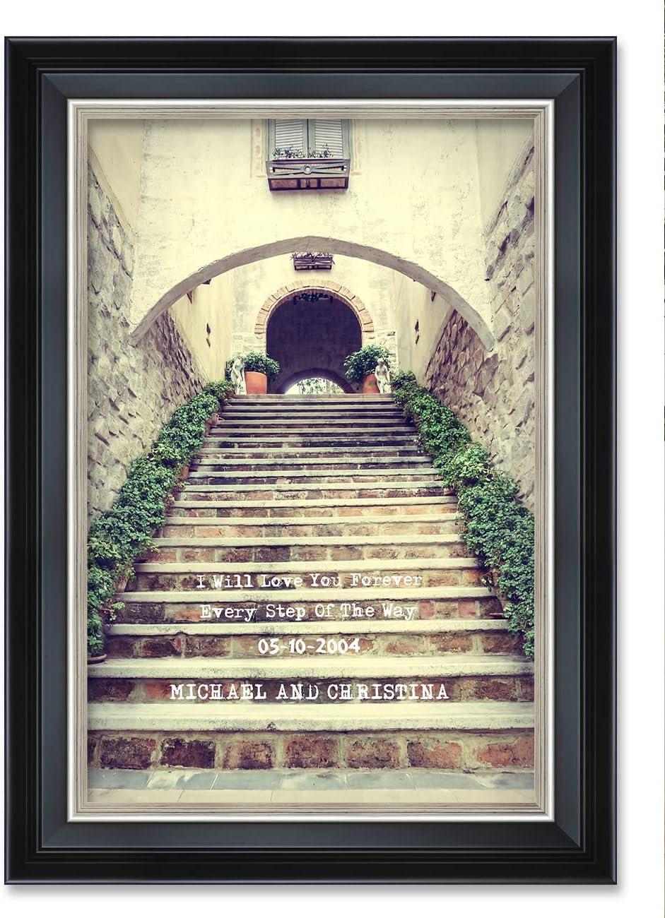 IPIC - Love You Every Step, Personalized Framed Wall Art with Names and Date on, Giclee Prints with Solid Wood Frame, Customized Gift and Memorial Gifts for Wedding Anniversary.