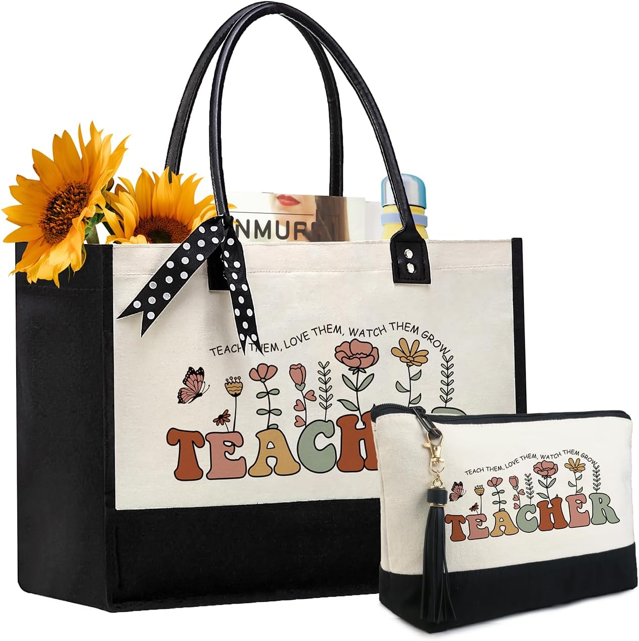 BeeGreen Teacher Appreciation Gifts for Women, Personalized Gift for Teacher, Teacher Gifts Top Leather Handle Handbags Teacher Must Haves with Button & Pouch Christmas