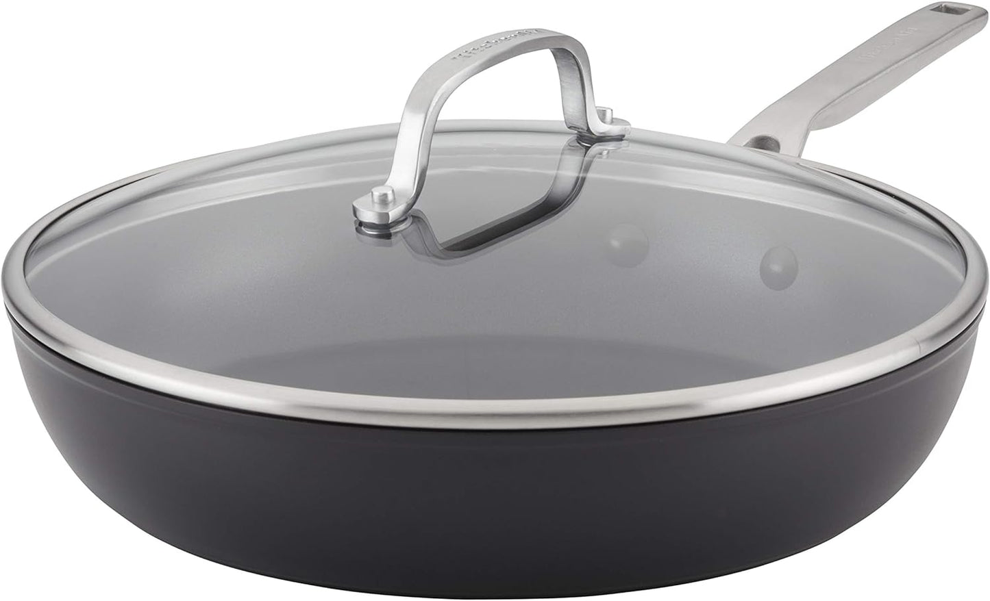 KitchenAid Hard Anodized Induction Nonstick Fry Pan/Skillet with Lid, 12.25 Inch, Matte Black