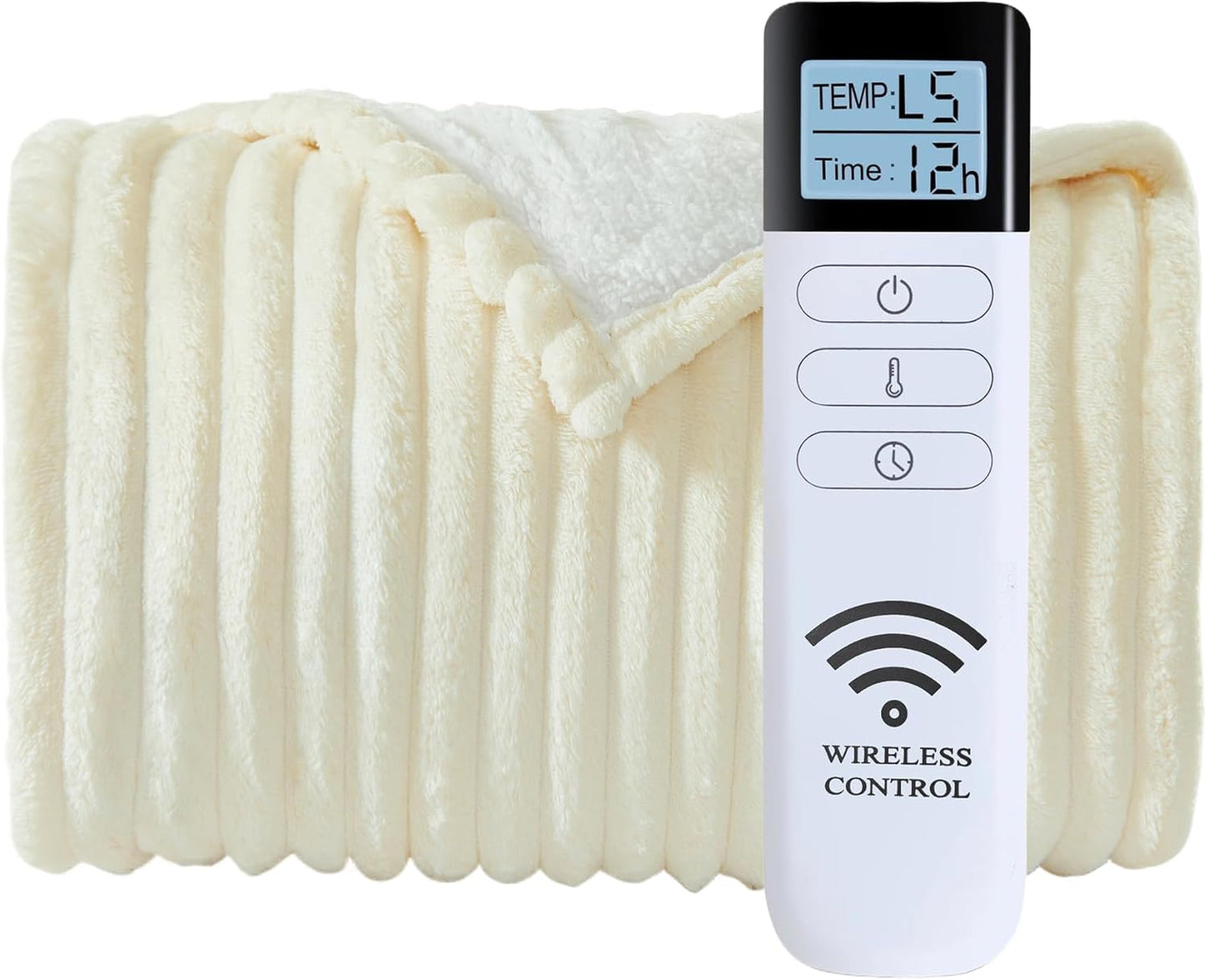 Heated Blanket Electric Blanket 50"x60", Soft Flannel Sherpa Electric Throw with 5 Heating Level & 1-12 Hour Auto Off, Heated Throw with Overheating Protection, Machine Washable (Beige)