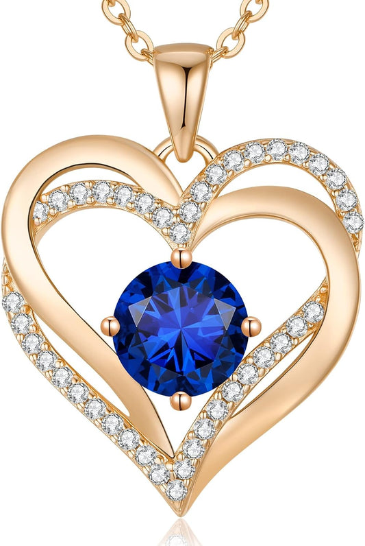 LOUISA SECRET Love Heart Birthstone Necklaces for Women, Birthday Gift for Women, Anniversary Jewelry for Wife Her, 925 Sterling Silver Pendant Necklace, Mother's Day Gift