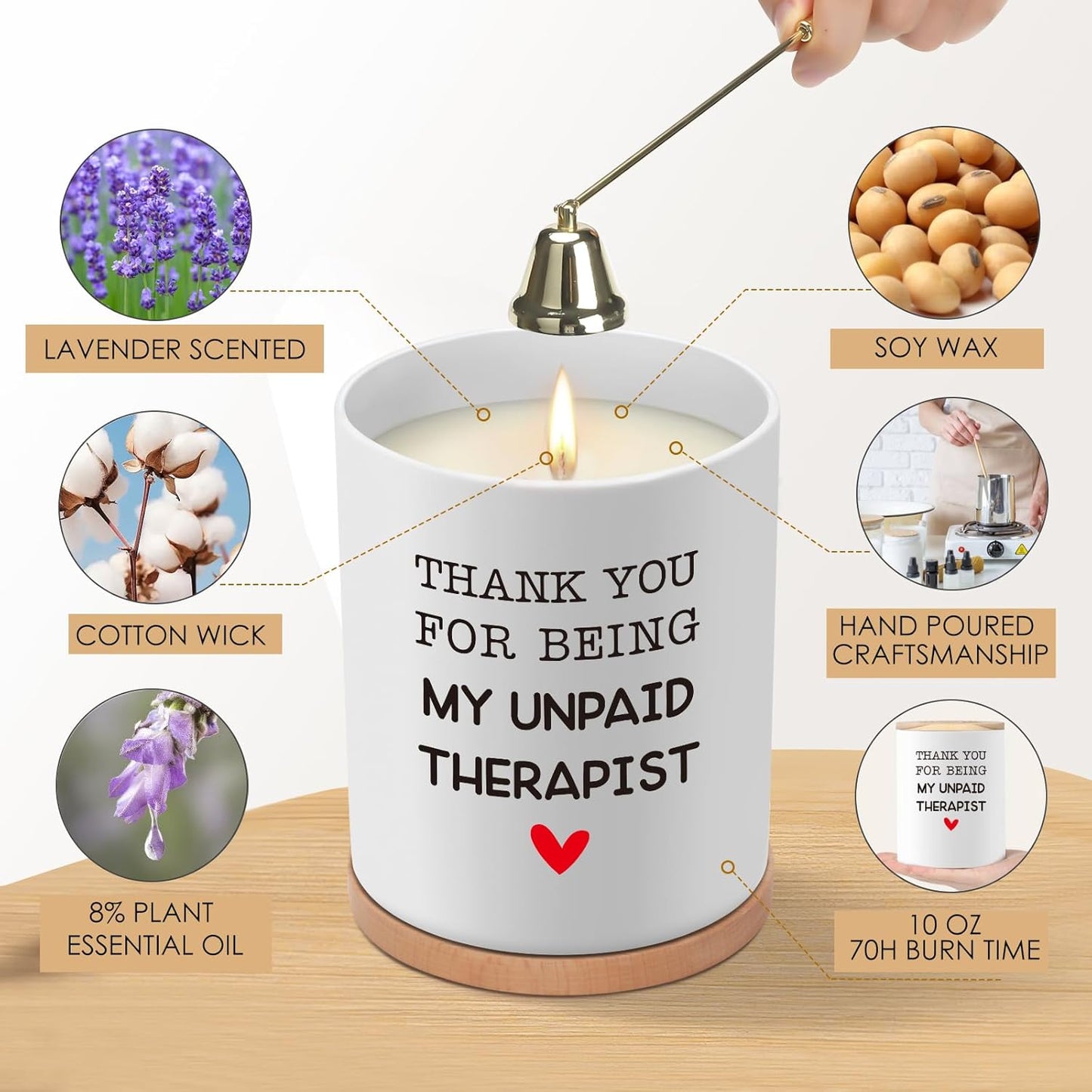 Thank You Gifts for Teacher Appreciation, 10oz Therapist Gifts for Best Friends, Friendship Gift for Bestie, Thanksgiving Birthday Gift for Teacher Coworkers Employee, Scented Soy Candles