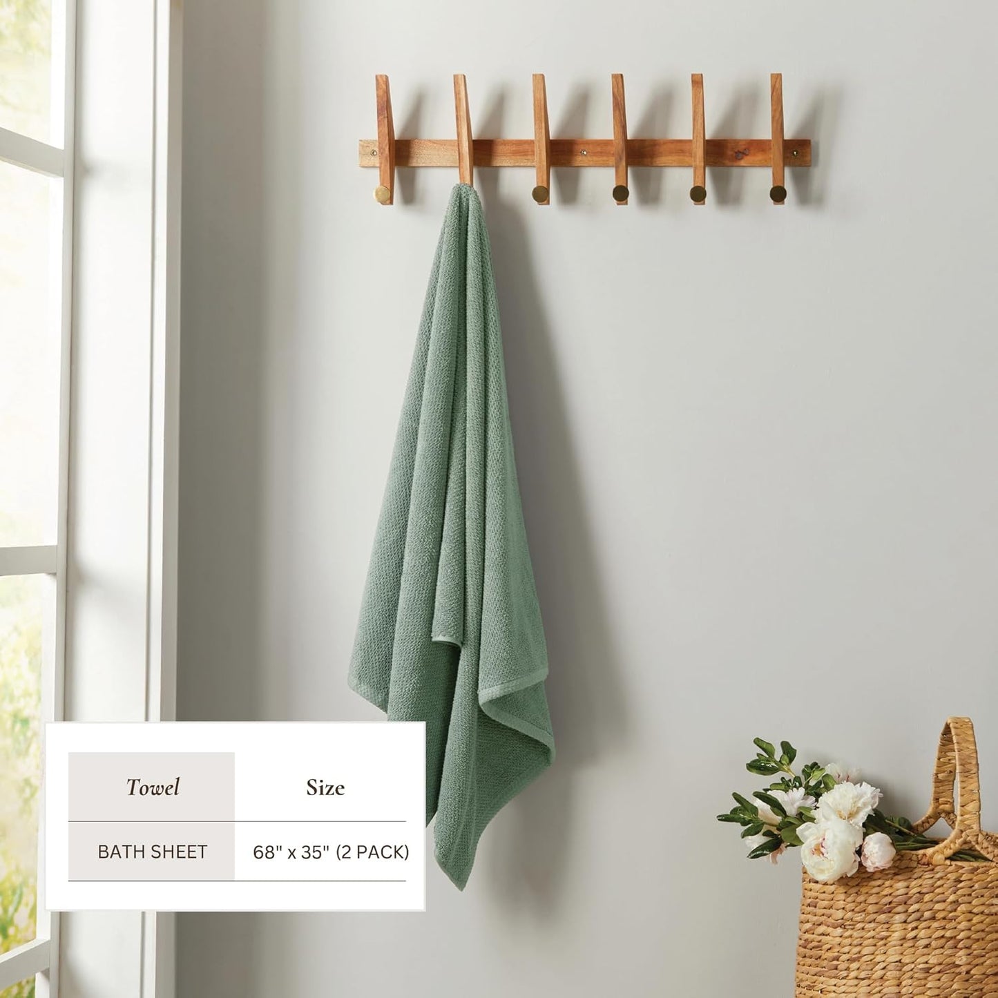 Green Bath Sheets - 100% Cotton Oversized 2 Pack 68x35 Extra Large Towel Set - Absorbent, Quick-Drying, Durable Oversized Bath Towel for Bathroom Décor