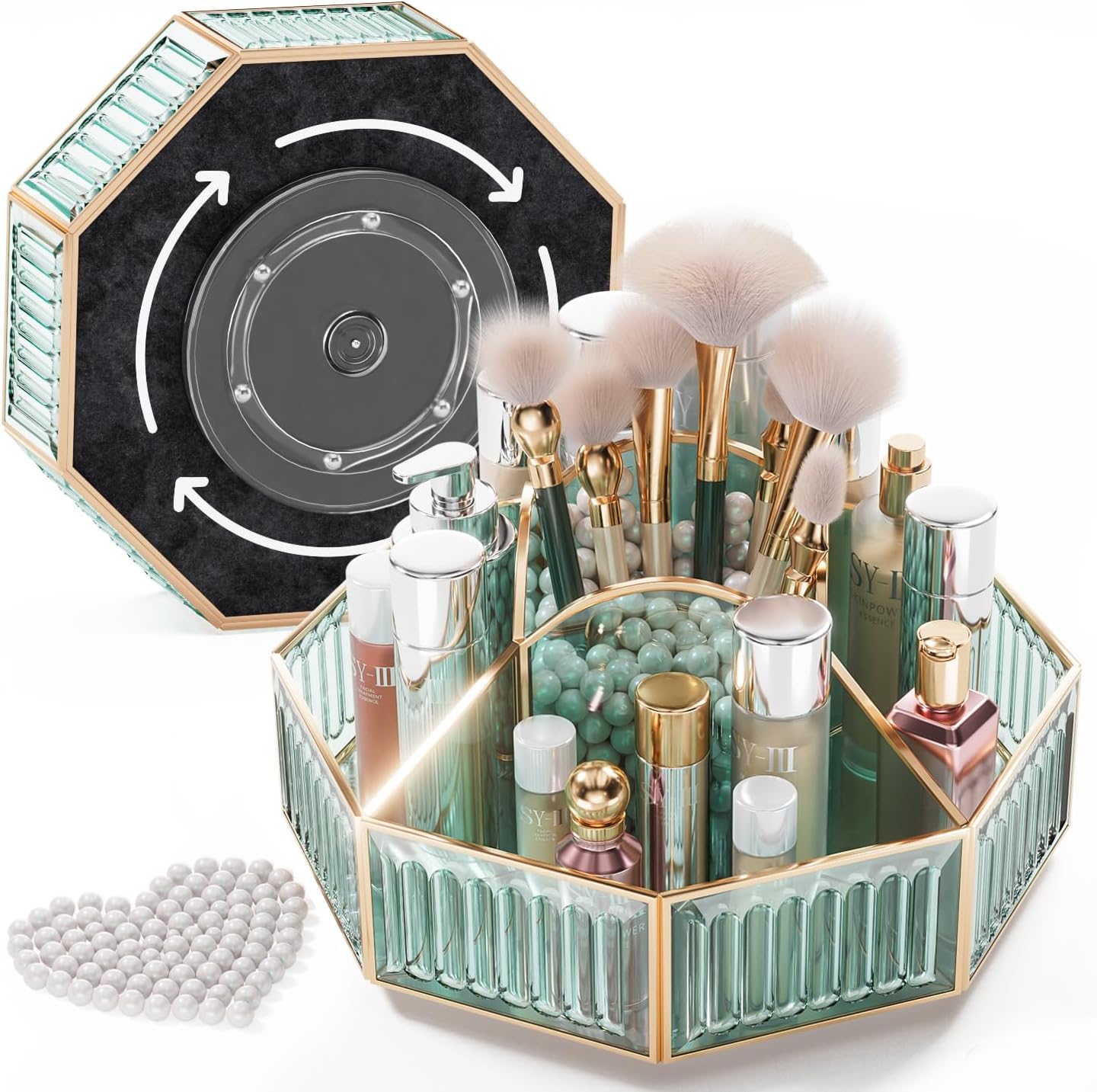 360° Rotating Makeup Organizer Spinning Vanity Organizer with Makeup Brush Holder for Countertop, Bathroom Storage, Skincare, Perfume & Cosmetic Organizer for Vanity