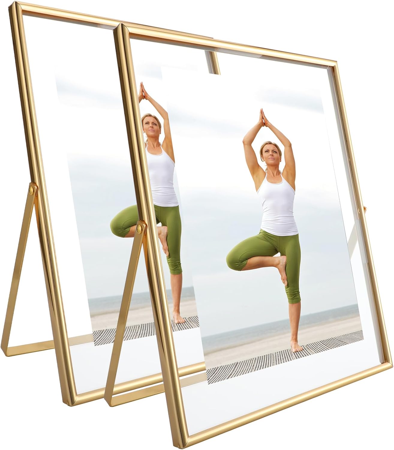 Gold Floating Frame (8"×10", 2 Set), For Picture 7x9, 6x8, 5x7, Tabletop Shelf Photo Frames, Classy for Anniversary, Wedding or Birthday