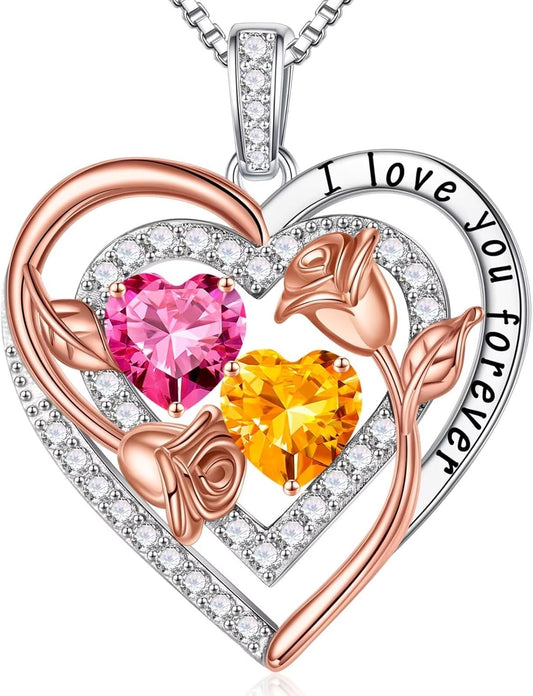 Iefil Birthstone Necklace for Women - Sterling Silver Birthstone Necklace Anniversary Birthday Gifts for Her Wife Mom Daughter