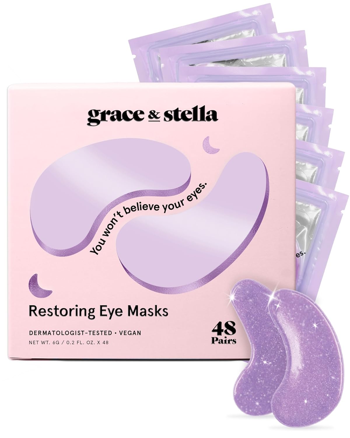 grace & stella Retinol Under Eye Patches for Puffy Eyes and Dark Circles - Restoring Gel Under Eye Masks with Hyaluronic Acid - Vegan Cruelty-Free Skincare, Birthday Gifts for Women (Purple, 48 Pairs)