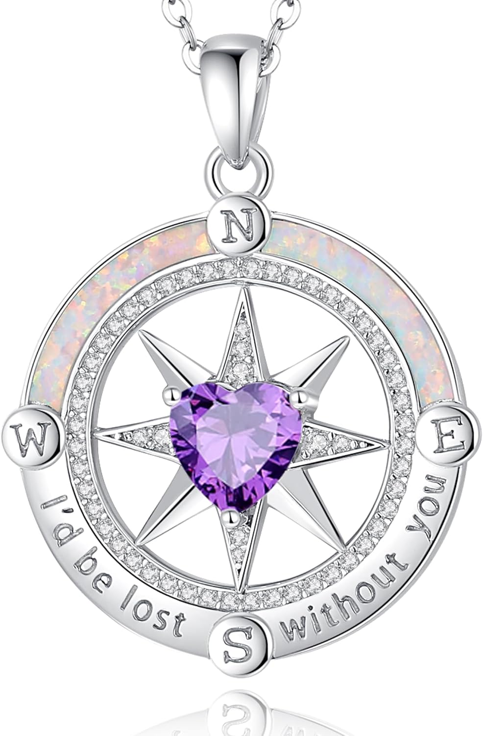 FANCIME Compass Necklace for Women Sterling Silver Compass Jewelry Opal Pendant Fine Jewelry Gemstone Birthday Mother's Day Gifts for Wife
