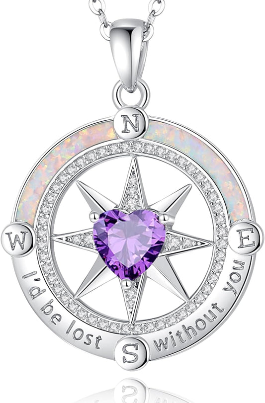 FANCIME Compass Necklace for Women Sterling Silver Compass Jewelry Opal Pendant Fine Jewelry Gemstone Birthday Mother's Day Gifts for Wife