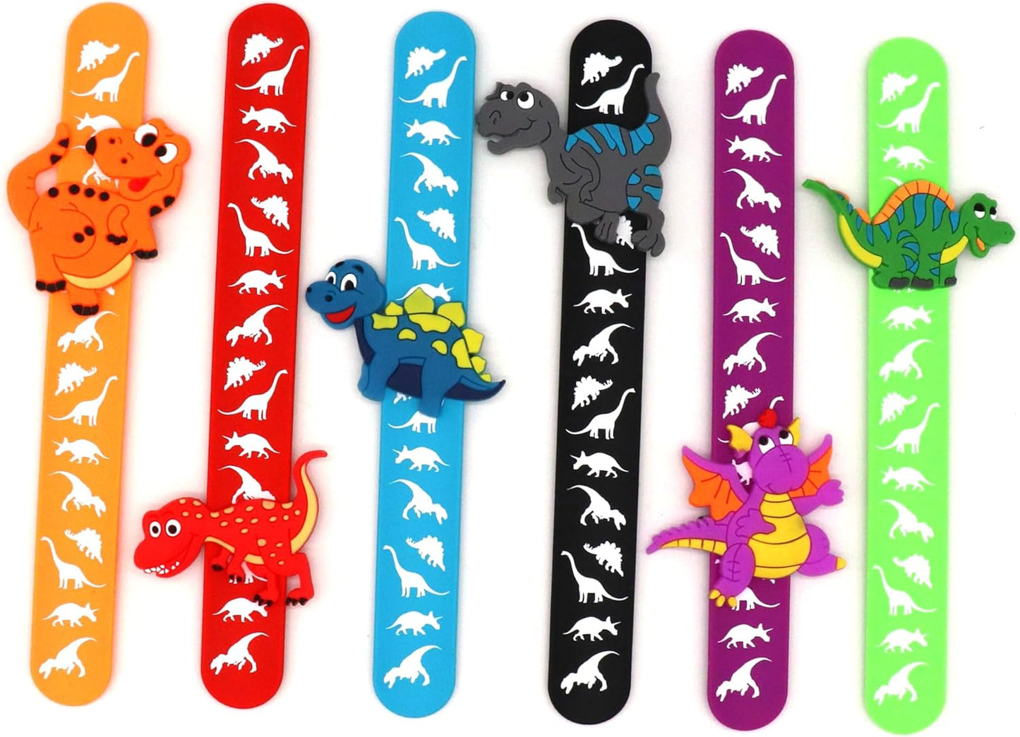 LOCHSOEL Dinosaur Slap Bracelets for Kids - Silicone Wristbands Adjustable Party Favors,Classroom Prizes,Carnival Games Birthday Gifts for Boys & Girls (6Pack)