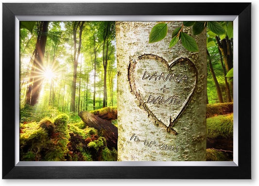 IPIC - Love Evergreen, Personalized Artwork with Names and Date on, Customized Gift for Anniversary,Wedding,Birthday and Holidays.Picture size: 24x16, Framed Size: 27x19