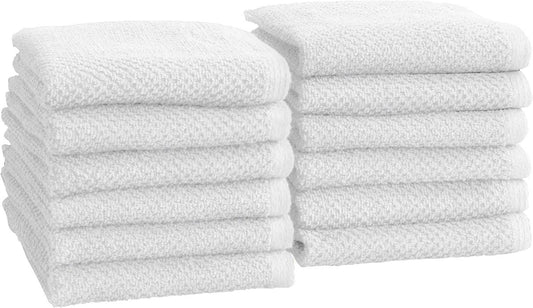 Great Bay Home White Washcloth- 100% Cotton 12-Pack 13x13 Wash Cloth - Absorbent, Quick-Drying, Durable Face Towels for Bathroom Decor - Low-Twist, Two-Ply Fibers (Optic White)