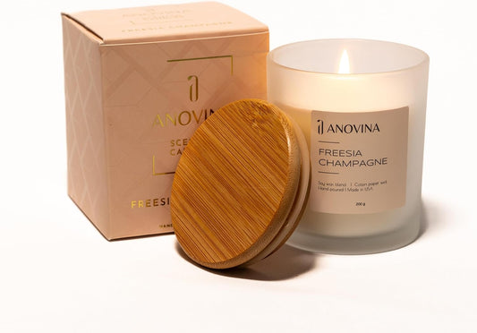 Champagne Toast Candle Gift – Luxury Freesia & Champagne Scent – Scented Candles for Women – Aromatherapy Candle Gift Box – Made in USA – Brown Glass Jar