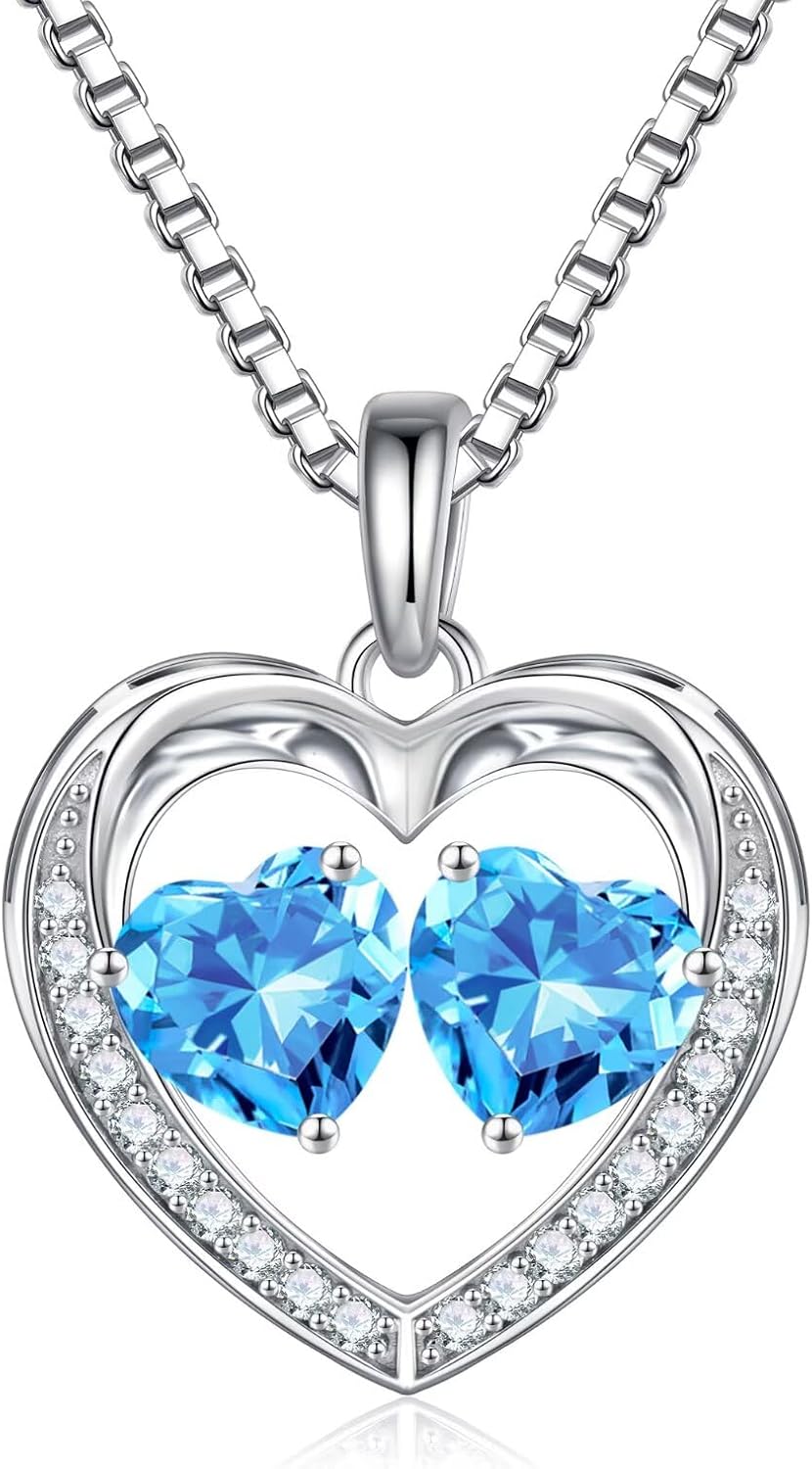 Iefil Birthstone Jewelry for Women - 925 Sterling Silver Birthstone Necklace, Anniversary Birthday Gifts for Women, Jewelry Gifts for Her Wife Mom Daughter