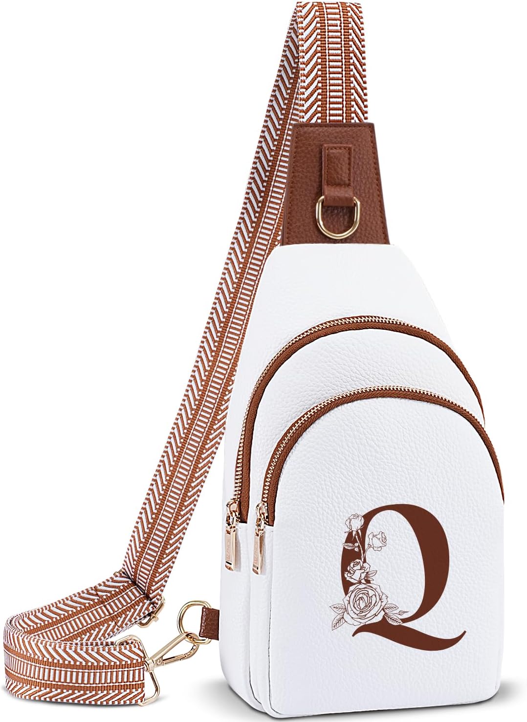 Crossbody Bag for Women Leather Sling Bags with Initial Letter Fanny Pack Chest Bag for Travel, Gift for Mom Wife