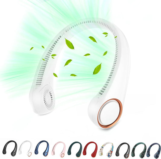 Portable Neck Fan, Hands Free Personal Fan, 360° Airflow,3-16 Running Hours, 72 Wind Outlets,4000mAh Battery USB Rechargeable, 3-Speeds，Birthday Gifts for Men Women (White)